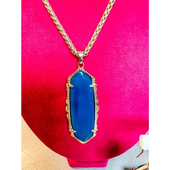 KENDRA SCOTT Teal blue Agate Frances Necklace & Earrings Gold Tone Rare - Picture 2 of 8